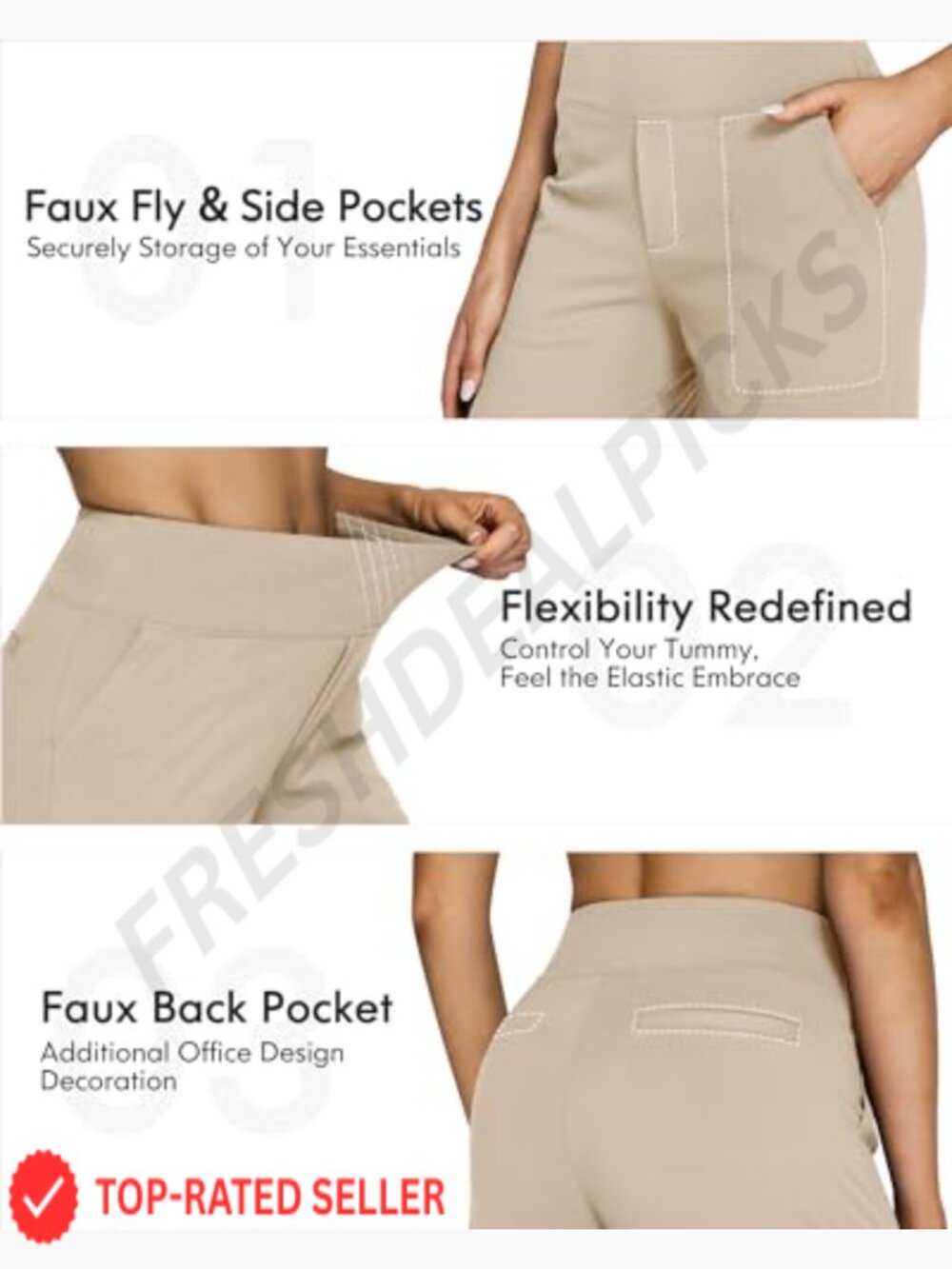 Wide Leg Yoga Pants High Waist Stretch Dress Casual Sweatpants with Pockets - Picture 4 of 7